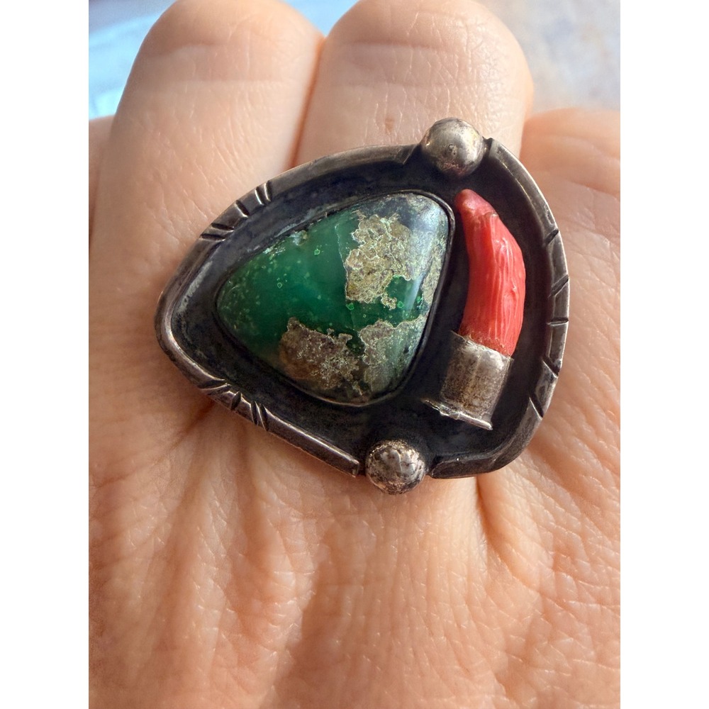 925 sterling turquoise coral ring